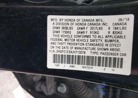 2018 Honda Civic Si from USA, damaged, VIN 2HGFC1E5XJH710078